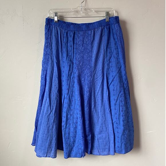 Orvis Women's Blue Cotton Blend Textured Pull On Elastic Waist A-Line Midi Skirt - Picture 1 of 6